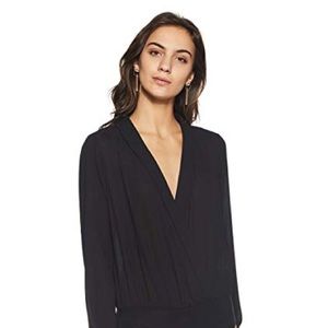 Black surplice bodysuit blouse